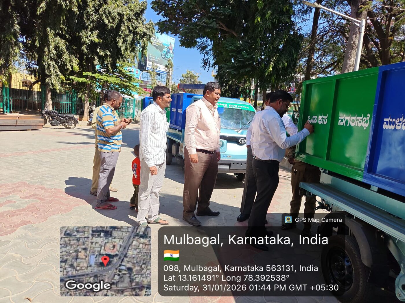CMC Mulbagalu officials reviewing the fleet of EV garbage collection vehicles